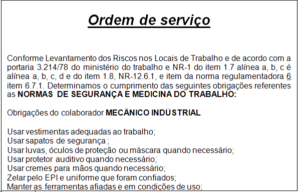 Exemplo De Ordem De Serviço Manutenção Novo Exemplo