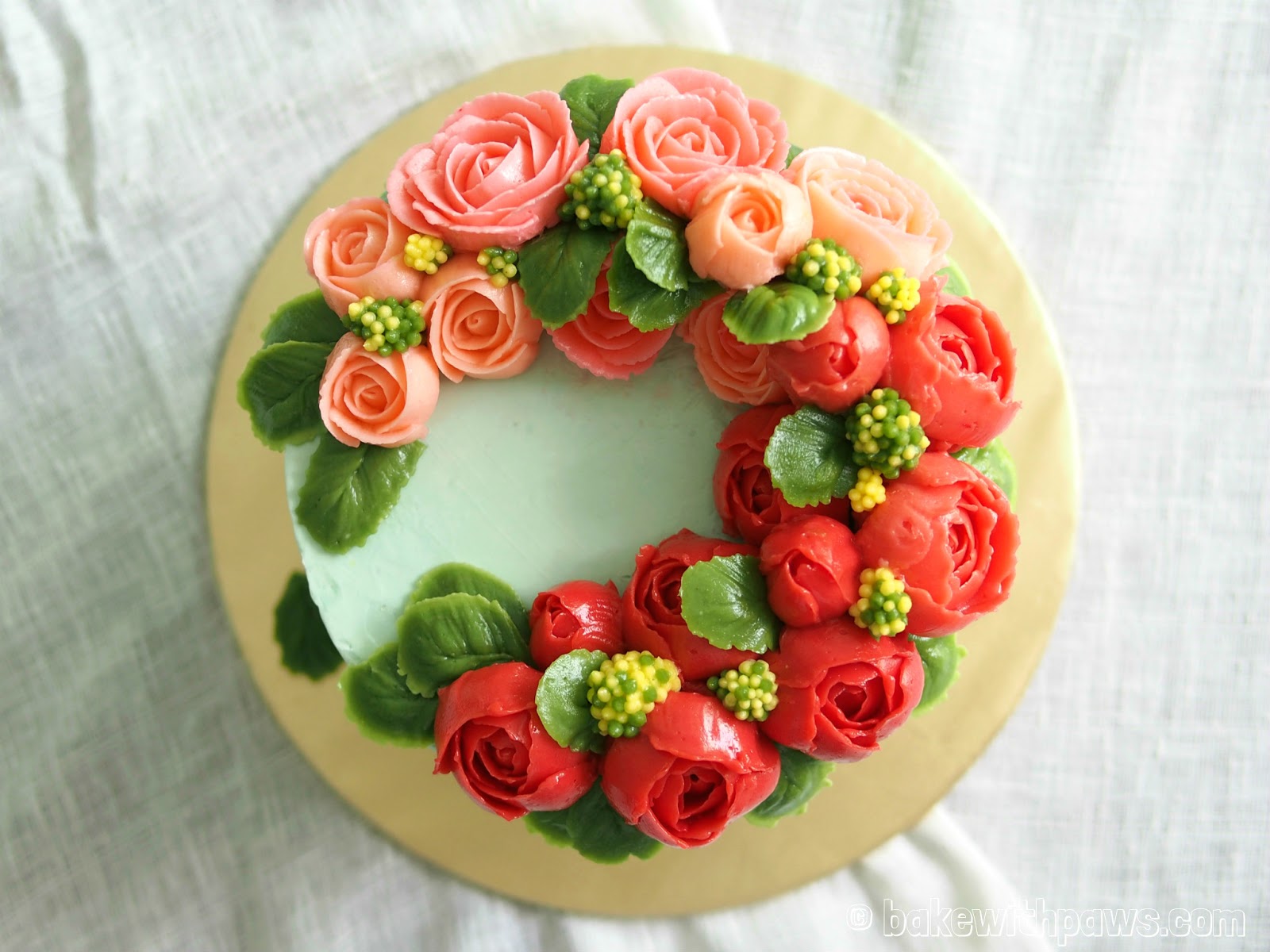 Korean Style Buttercream Flowers Cake 6 BAKE WITH PAWS