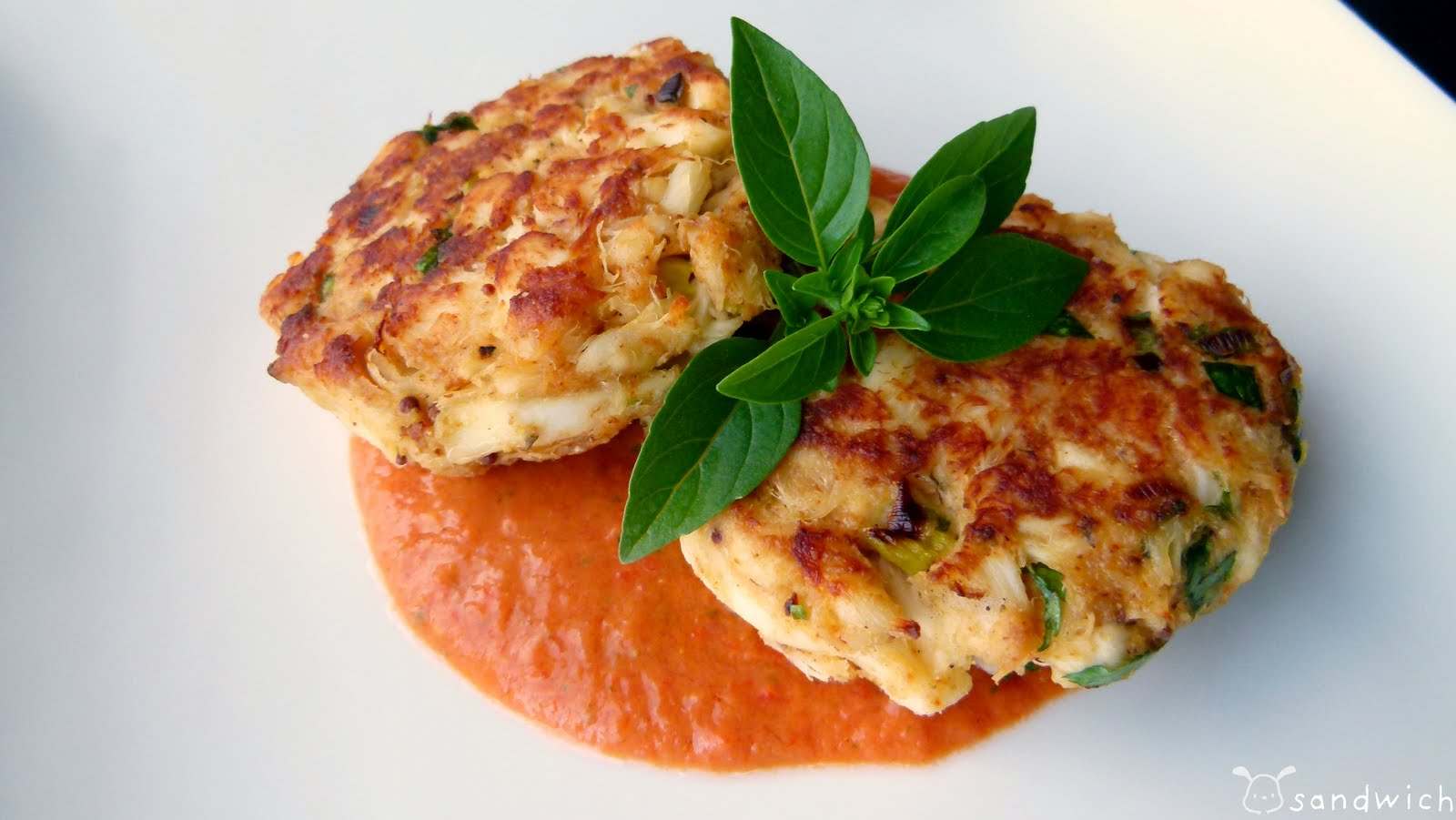 Oscar's Sandwich Halibut Croquettes with Basil & Roasted Red Pepper Sauce