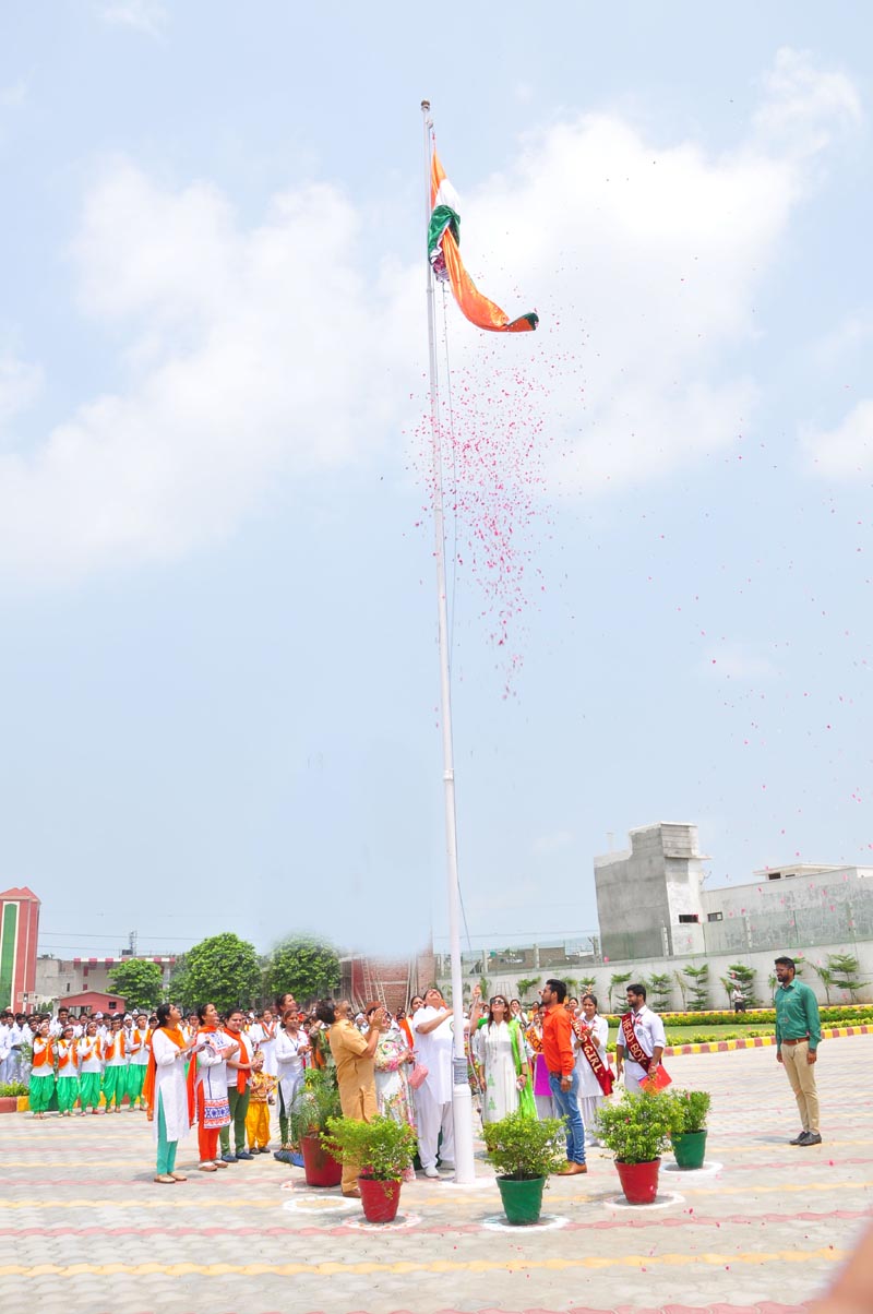 Rajesh Rudhra, Chairman of Chain of Green Land Schools along with members of the Management Committee unfurling the National Flag at Green Land Convent School, New Subhash Nagar on the occasion of 71st Independence Day in Ludhiana on August 15, 2017