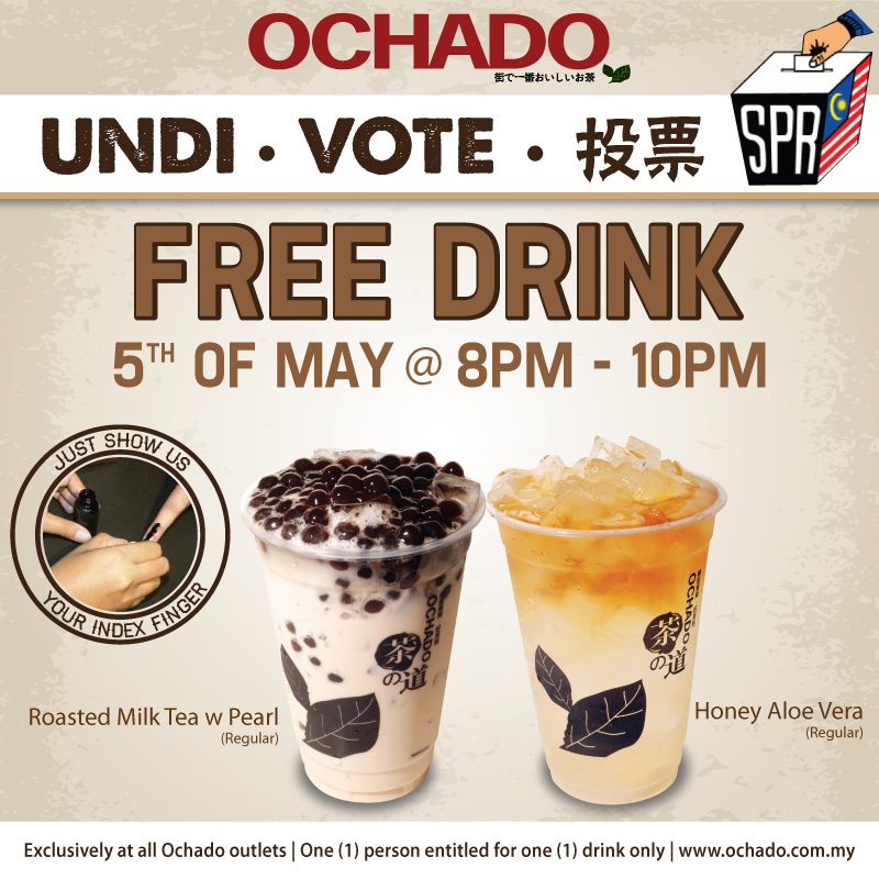 BestLah Ochado FREE Roasted Milk Tea With Pearl Or Honey Aloe Vera (5 May)