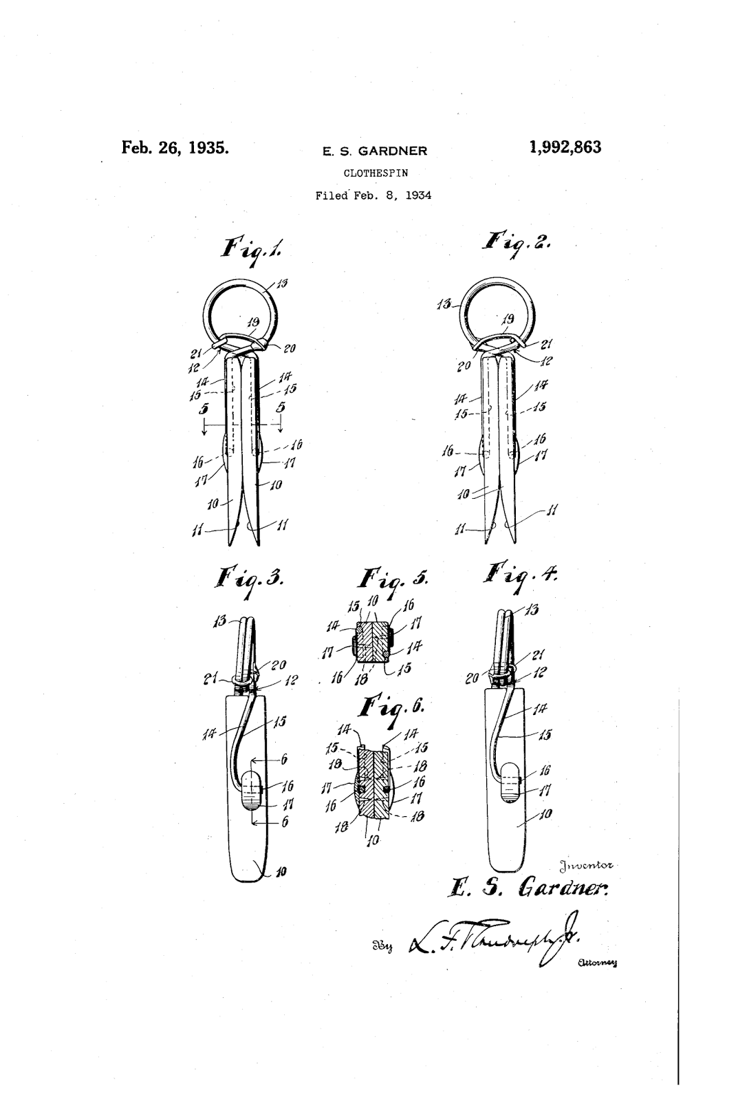 Vintage Clothespins Patent Drawings