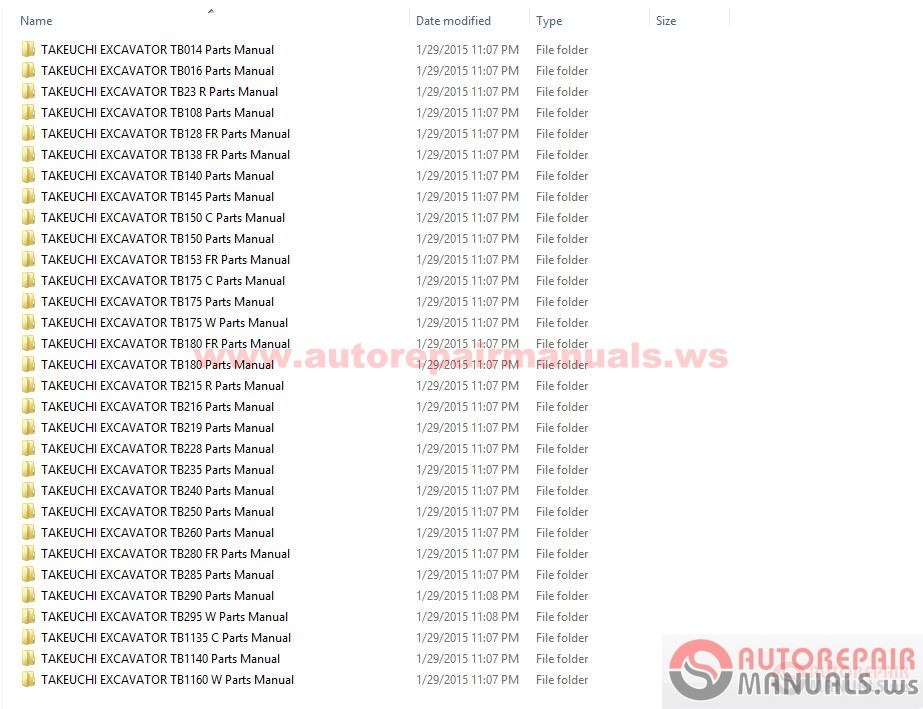 Free Auto Repair Manual : Takeuchi 10.2014 Parts Manual
