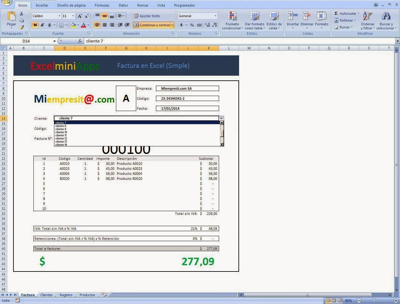 mini aplicaciones en Excel: Factura en Excel (Simple)