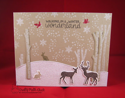 Deer & bunny couples in snowy woods card by Crafty Math Chick | Serene Silhouettes stamp set & coordinating die set by Newton's Nook Designs