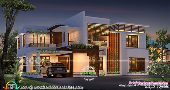 5 bedroom contemporary house night view rendering