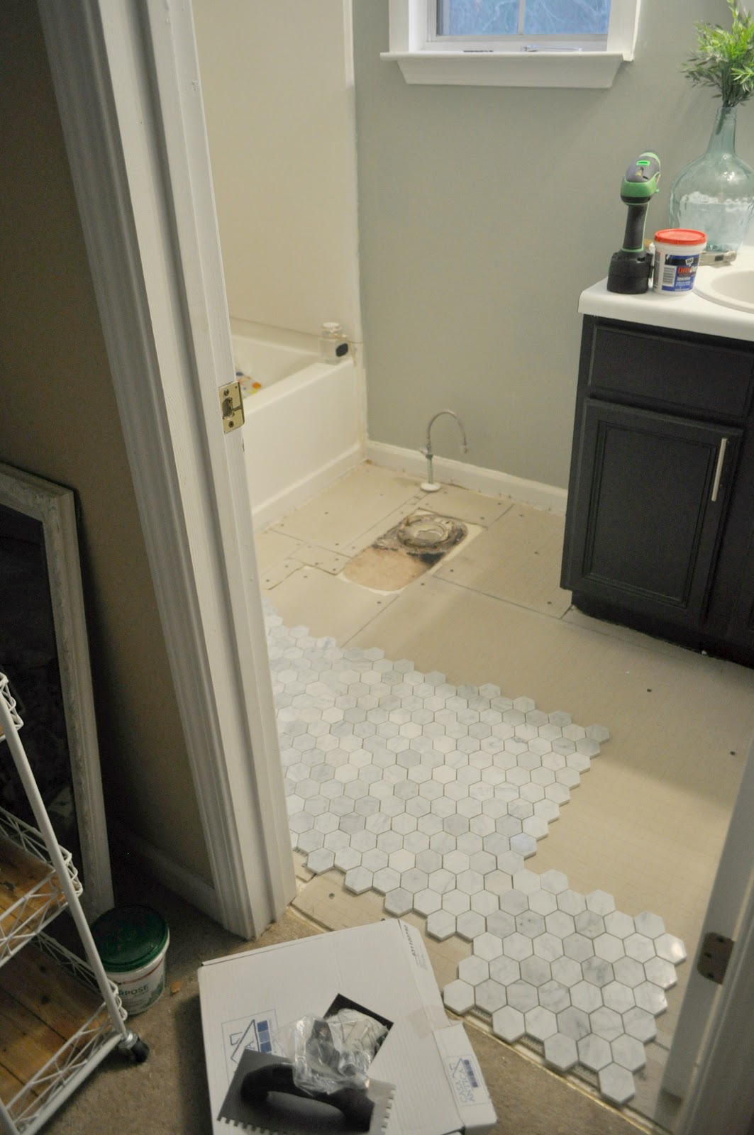Guest Bathroom Update 3 How To Install Backer Board and Mosaic Marble Floor Tile Live Pretty