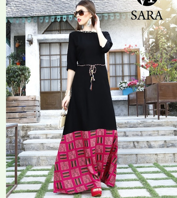 VF India Sara Floor Length Trendy rayon Printed kurtis