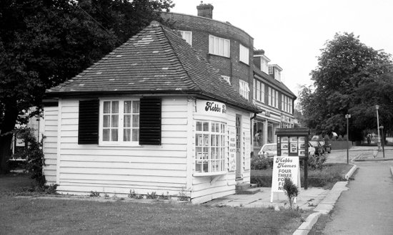 Photograph of Hobbs Homes estate agent premises on Bradmore Green, Brookmans Park 1970s - Image from R. Kingdon