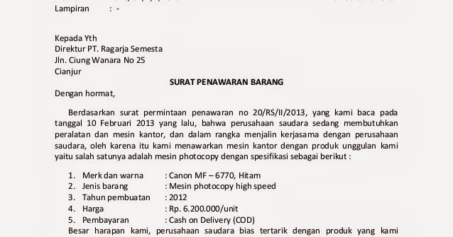 Surat Penawaran Barang Alat Tulis Kantor Contoh Seputar Surat