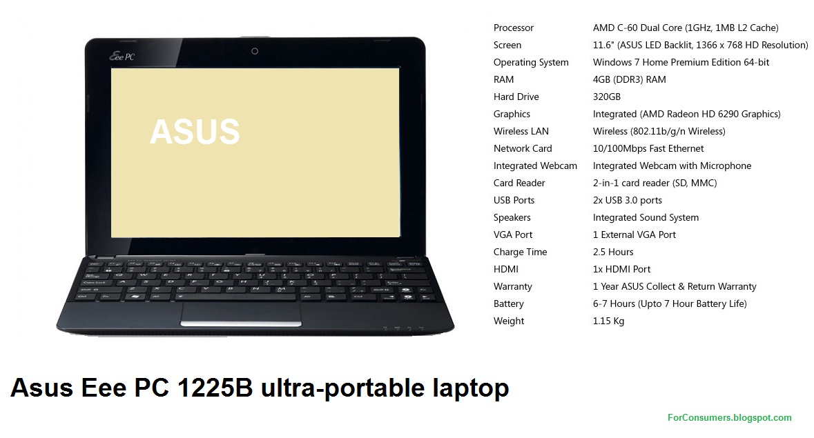 Asus Eee PC 1225B ultraportable laptop with AMD Brazos dualcoreprocessor