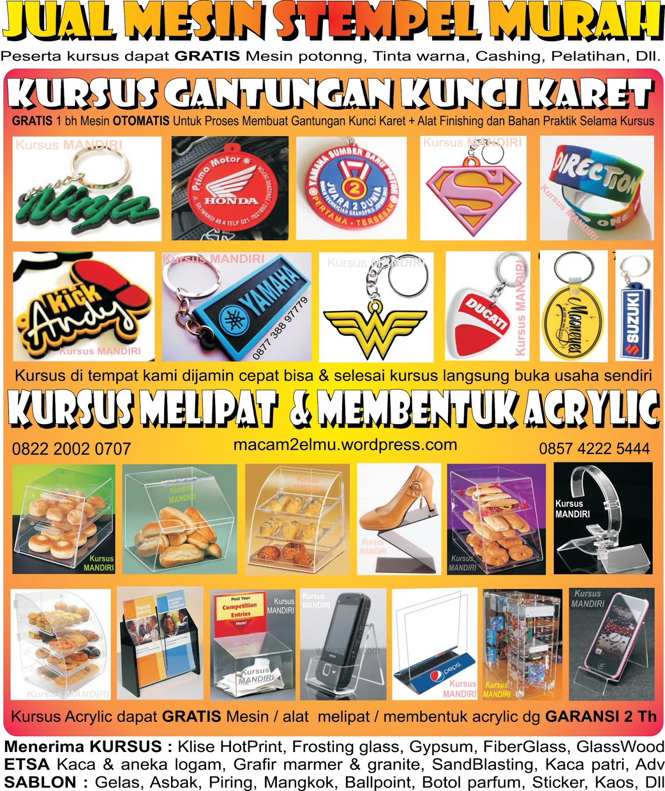 KURSUS : Sablon, Karet, SeniKaca, Percetakan, Acrylic, GlassWood, Etsa
