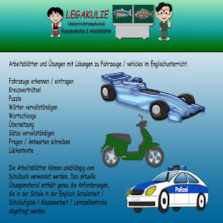 Fahrzeuge Vehicles Arbeitsblatt Klassenarbeit PDF