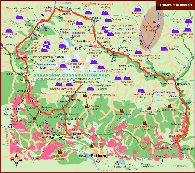Annapurna area trekking map 
