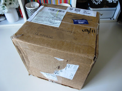 Cardboard box sent through the post.