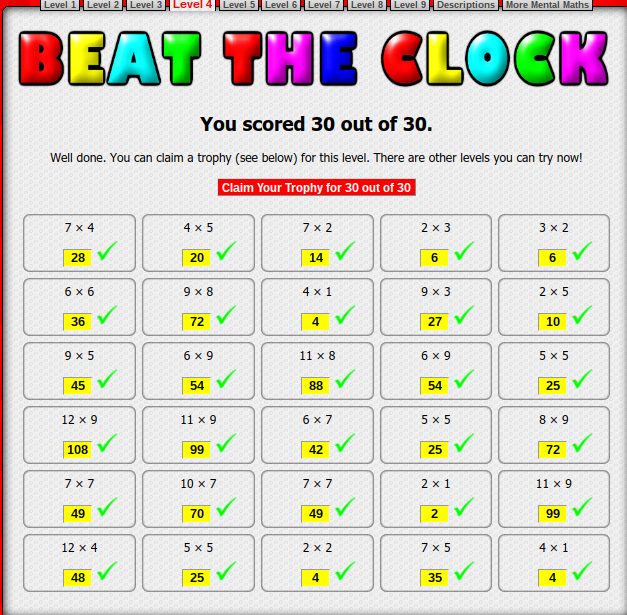 Ofa Panmure Bridge School Transum Beat The Clock Mix Time Tables