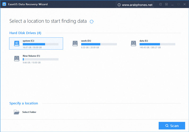 حدد مسار لبدء البحث عن البيانات التي تريد استرجاعها