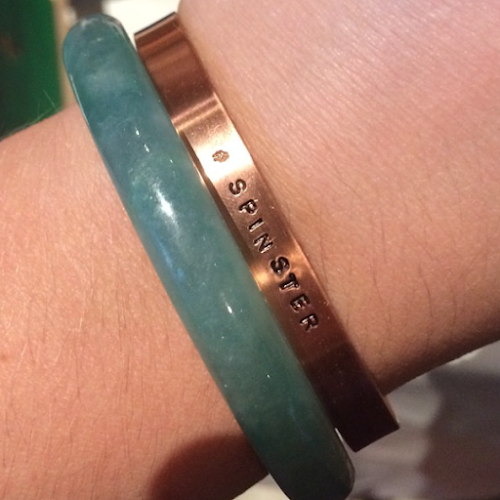 copper-bracelet, letterpress-bracelet, engraved-bracelet, spinster-jewelry