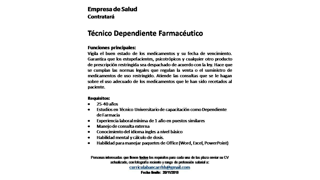 que hace un tecnico de farmacia que hace un tecnico de farmacia