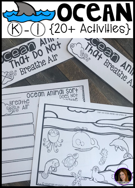 Ocean Activities, Centers and Crafts for kindergarten is the perfect unit for young learners that love learning about animal life.  This unit is based around essential question and contains real photos, anchor charts, large and small group as well as independent writing and centers to reinforce concepts and fun hands on craftivities that students will love!