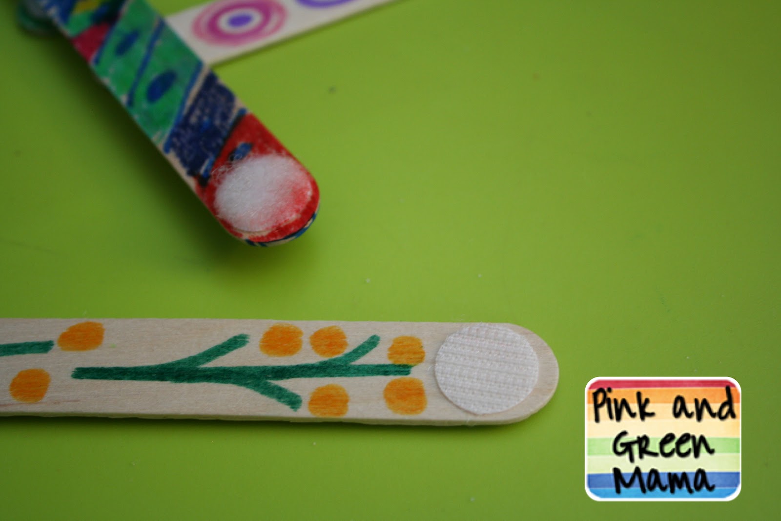 Pink and Green Mama * Embellished Popsicle Sticks and Velcro Sculptures