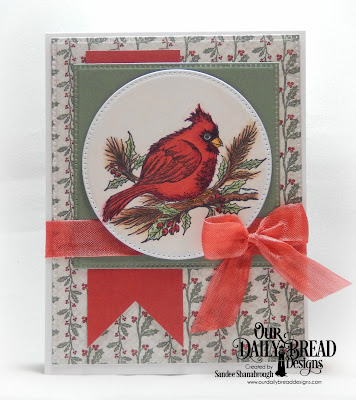 Our Daily Bread Designs Stamp Set: Winter Cardinal, Custom Dies: Pierced Circles, Pierced Squares, Pierced Rectangles, Paper Collection: Christmas 2017
