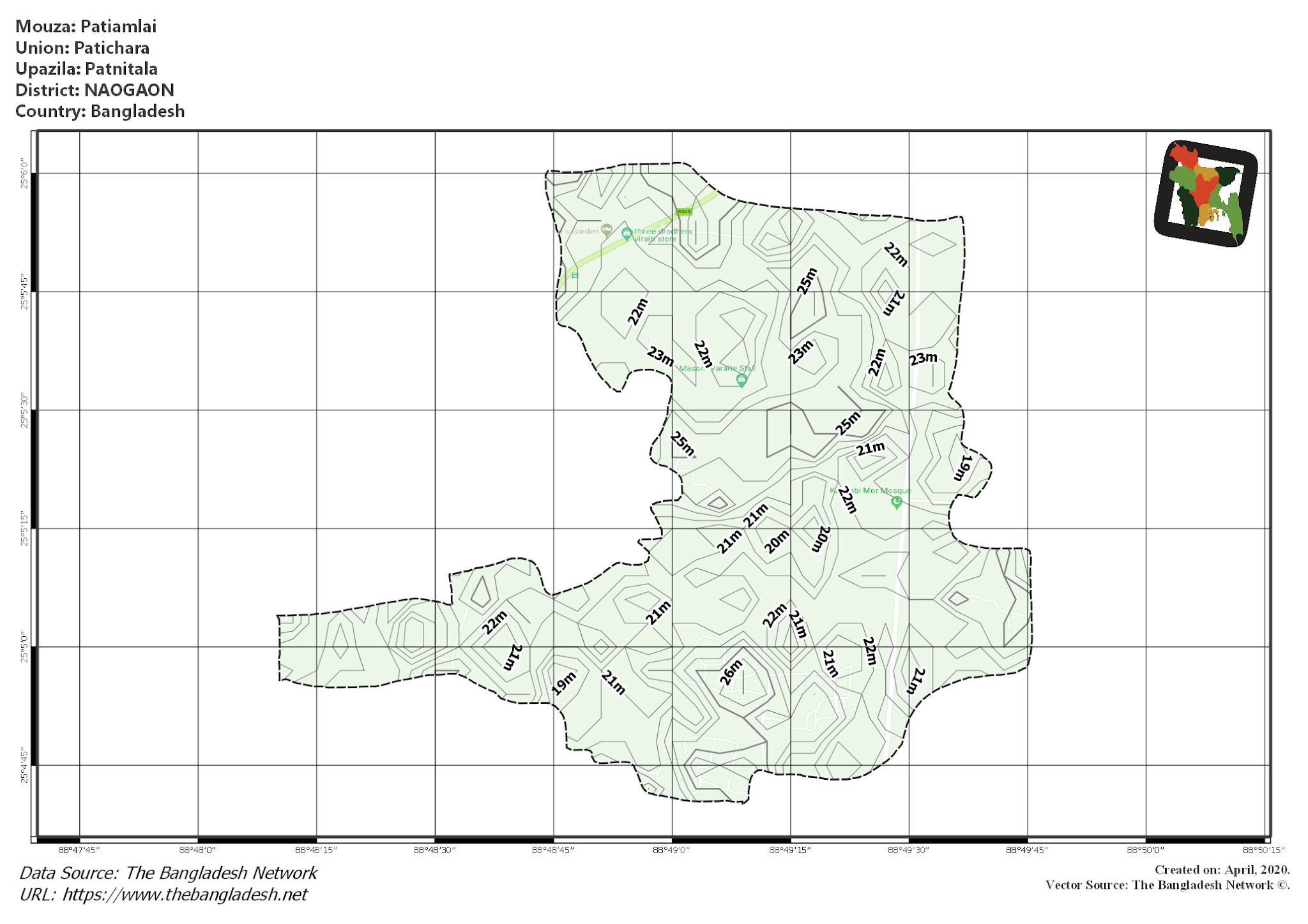 Map of Patiamlai Mouza of Patnitala Upazila, NAOGAON, Bangladesh.