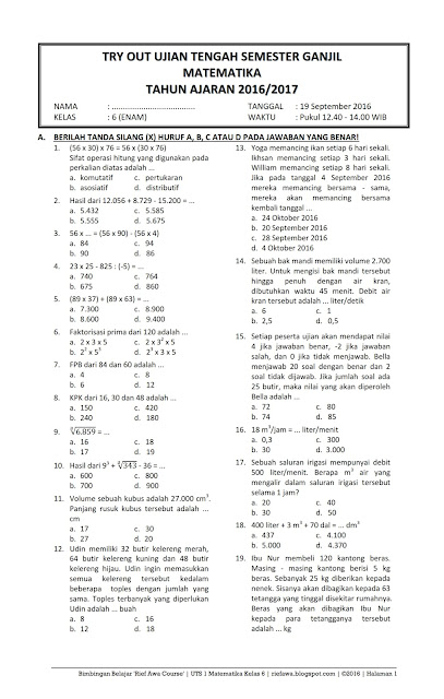 Kunci Jawaban Ulangan Umum Semester 2 Matematika Kelas 3 Sd Revisi 2021