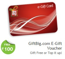 Gift Vouchers Rs. 100 off ~ GiftBig (FlipKart, BigBazaar, ShoppersStop, Cafe Coffee Day)