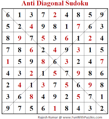 Answer of Anti Diagonal Sudoku Puzzle (Fun With Sudoku #389)
