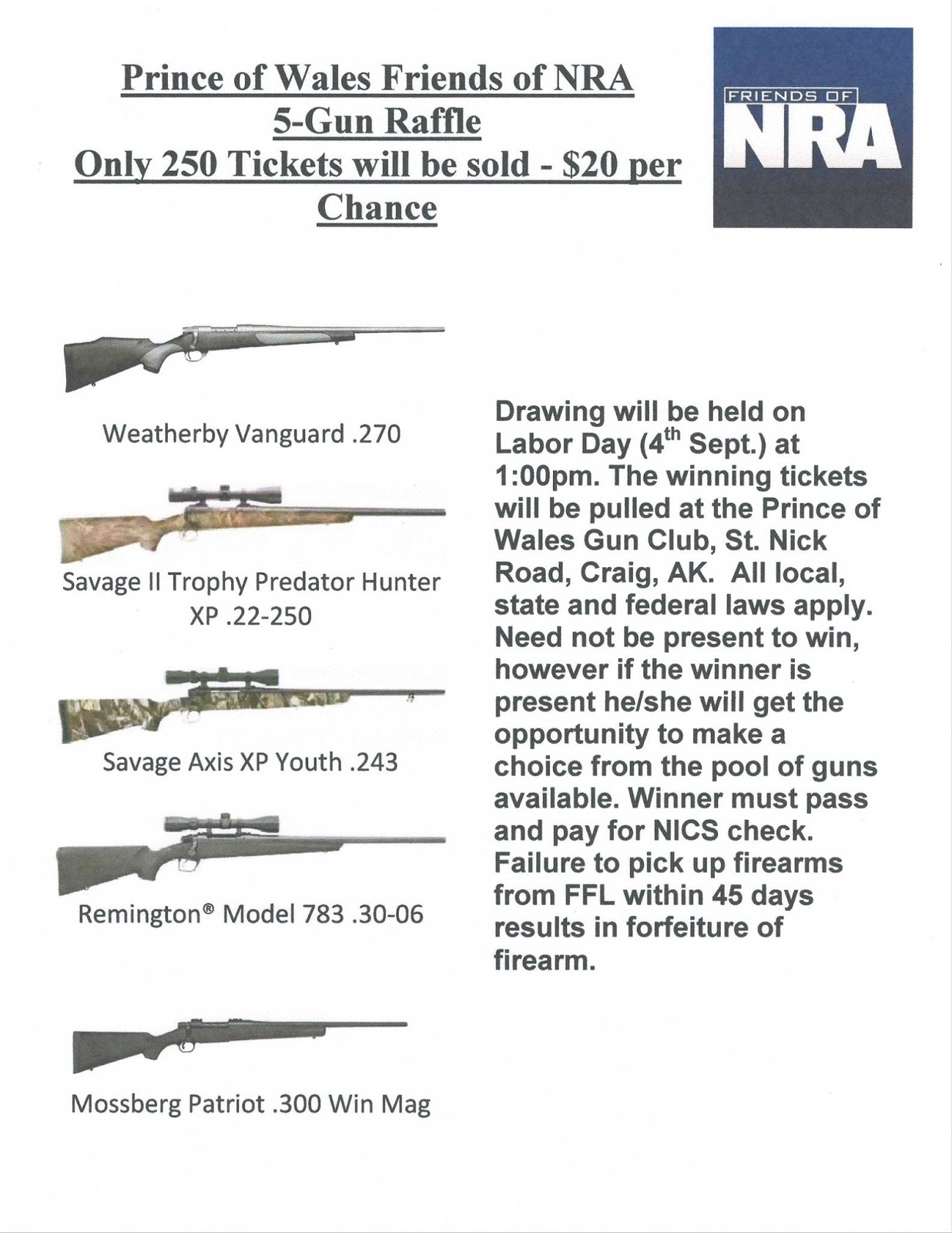 POW Friends of NRA Labor Day Raffle P.O.W. Report