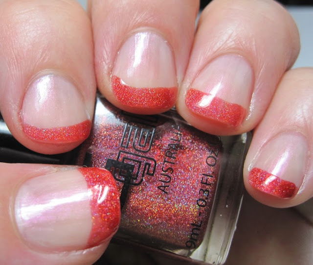 French tips with Glitter Gal Red 3D/Holo
