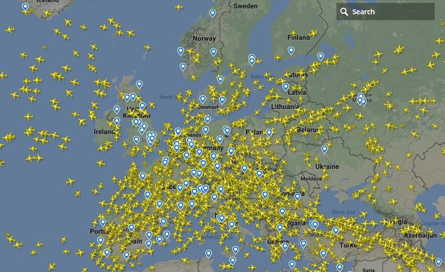 Карта движения самолетов в реальном