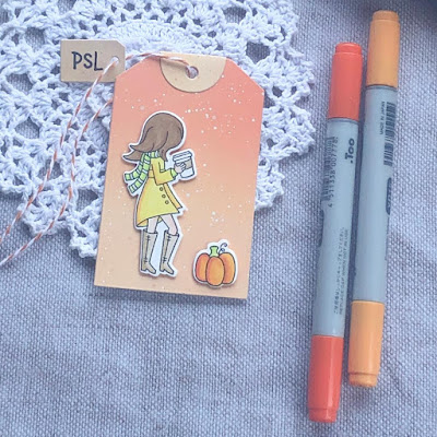 Pumpkin Latte Tag Card by October Guest Designer Noga Shefer | Pumpkin Latte Stamp Set and Fancy Edges Tag Die Set by Newton's Nook Designs #newtonsnook #handmade