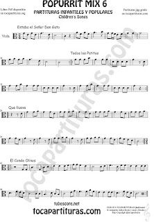  Mix 6 Partitura de Viola Estaba el Señor Don Gato, Todos los Patitos, Qué llueva Infantil, El Conde Olinos Mix 6 Sheet Music for Viola Music Score
