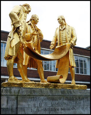 Golden statue of Boulton, Watt and Murdoch, Birmingham (2013)