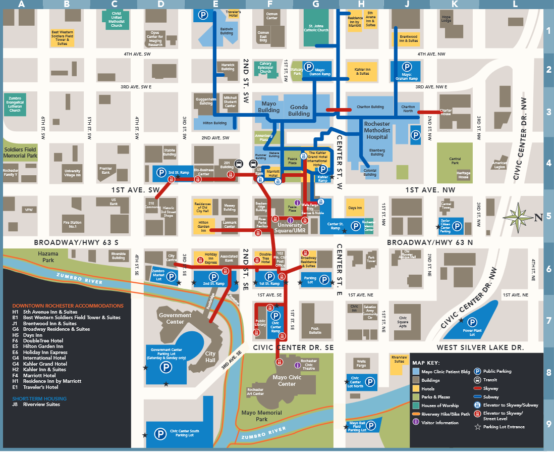 Detailed Map of Rochester, Minnesota Lodging Motel and Hotel
