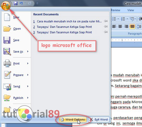 Cara mudah merubah inch ke cm pada ruler Microsoft word