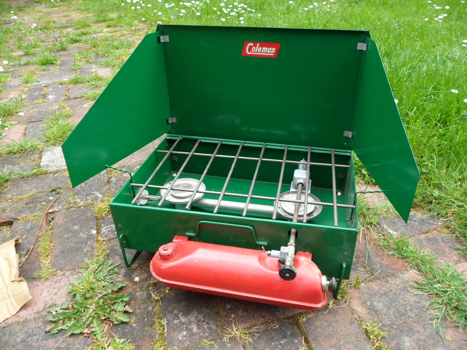 Four Bees Coleman 425B Two Burner Camp Stove, Gasoline fired, circa 1950's