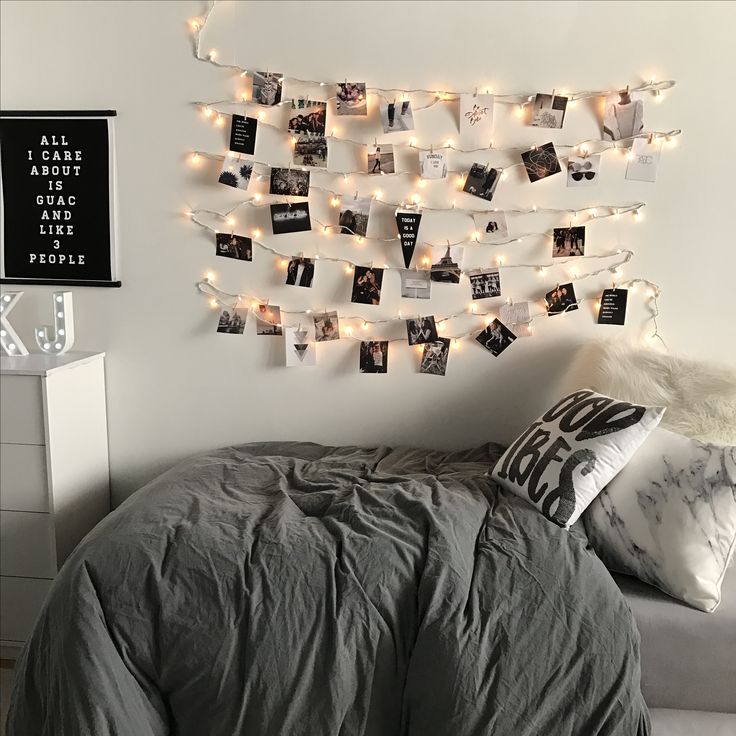 Quarto tumblr varal de fotos com pisca-pisca