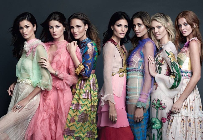 Marie Claire Brazil April 2016, Isabel Fontana、Caroline Ribeiro、Cintia Dicker、Ana Beatriz Barros、Fernanda Tavares、Luciana Curtis、Shirley Mallmann -2 2016 SS Gucci Appliqued Silk-Jacquard & Printed Cotton Maxi Dress Editorials