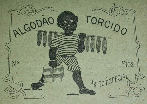 Propaganda do algodão torcido, com um negro apresentando o produto nos anos 20.