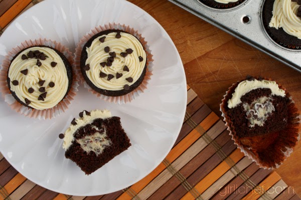 Cookie Dough-Stuffed Dark Chocolate Cupcakes in "13 Would-Be Blog Posts of 2013" at www.girlichef.com