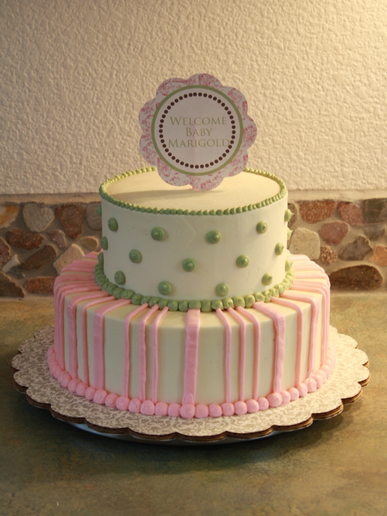 Party Cakes: Pink and Green 2-Tier Baby Shower Cake