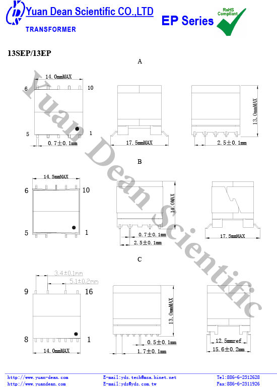 High Frequency TransformerGeneralEP Series . High Frequency