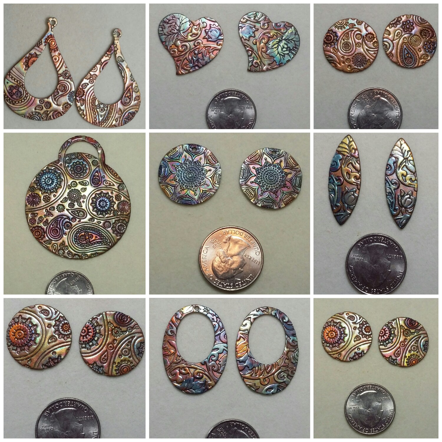 Flame painted copper jewelry and jewelry components