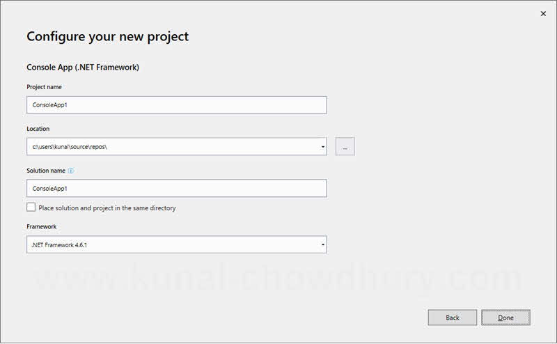 Configuring your new project in Visual Studio 2019 (version: 16.0.0 Preview 1)