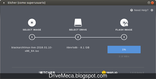 DriveMeca creando USB/SD booteable con Etcher paso a paso