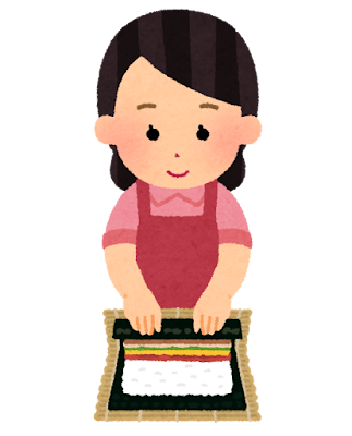 巻き寿司を作る女性のイラスト