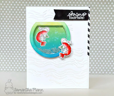 Shrimp Cocktails Card by Samantha Mann for Newton's Nook Designs, Shaker Card, Interactive, Handmade Cards, Cards, stencil, Distress Inks #newtonsnook #interactivecard #shaker #distressinks #cocktails